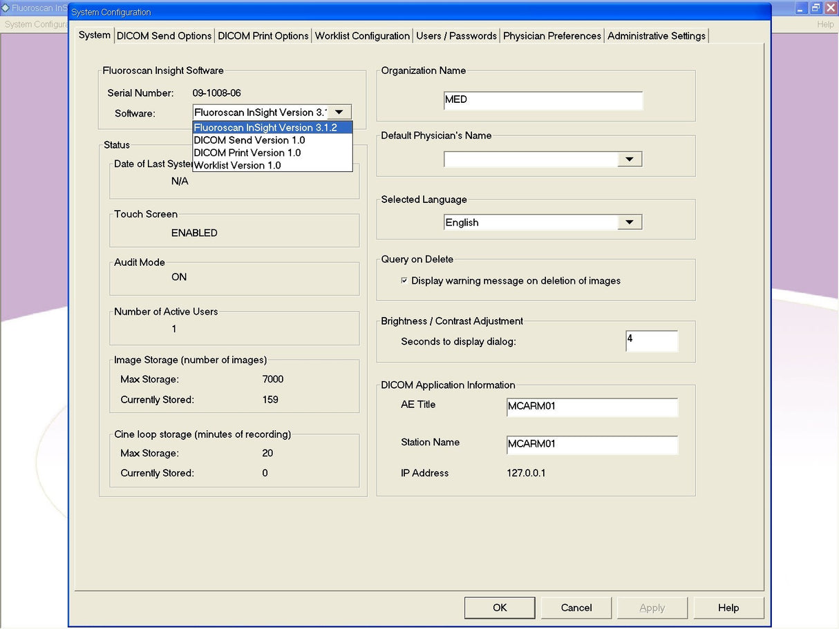 Hologic Fluoroscan InSight 2 | SW 3.1.2 | MFG 2008