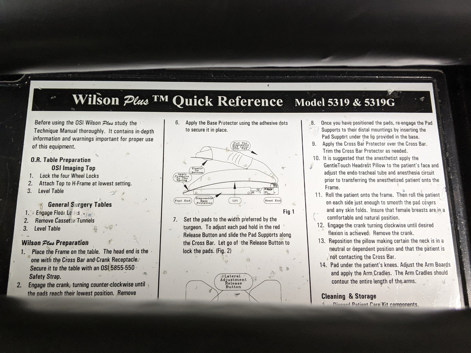 OSI Wilson Plus 5321 & 5321G 5319 G Radiolucent Frame with Hand Crank and Case