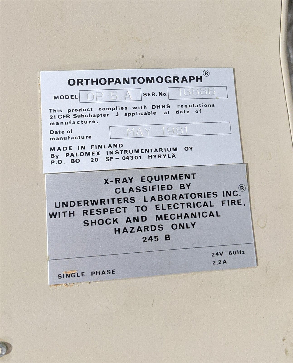 Palomex Instrumentarium Orthopantomograph OP 5 A X-Ray Unit with Siemens Tube