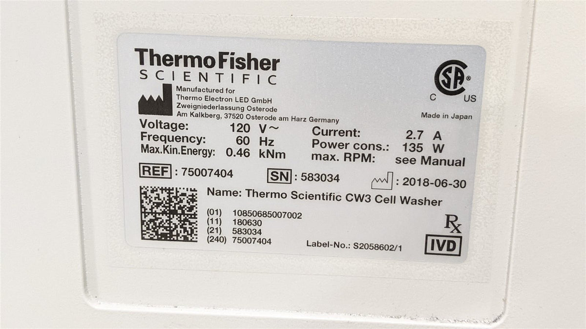Thermo Scientific CW3 75007404 Cell Washer | MFG 2018
