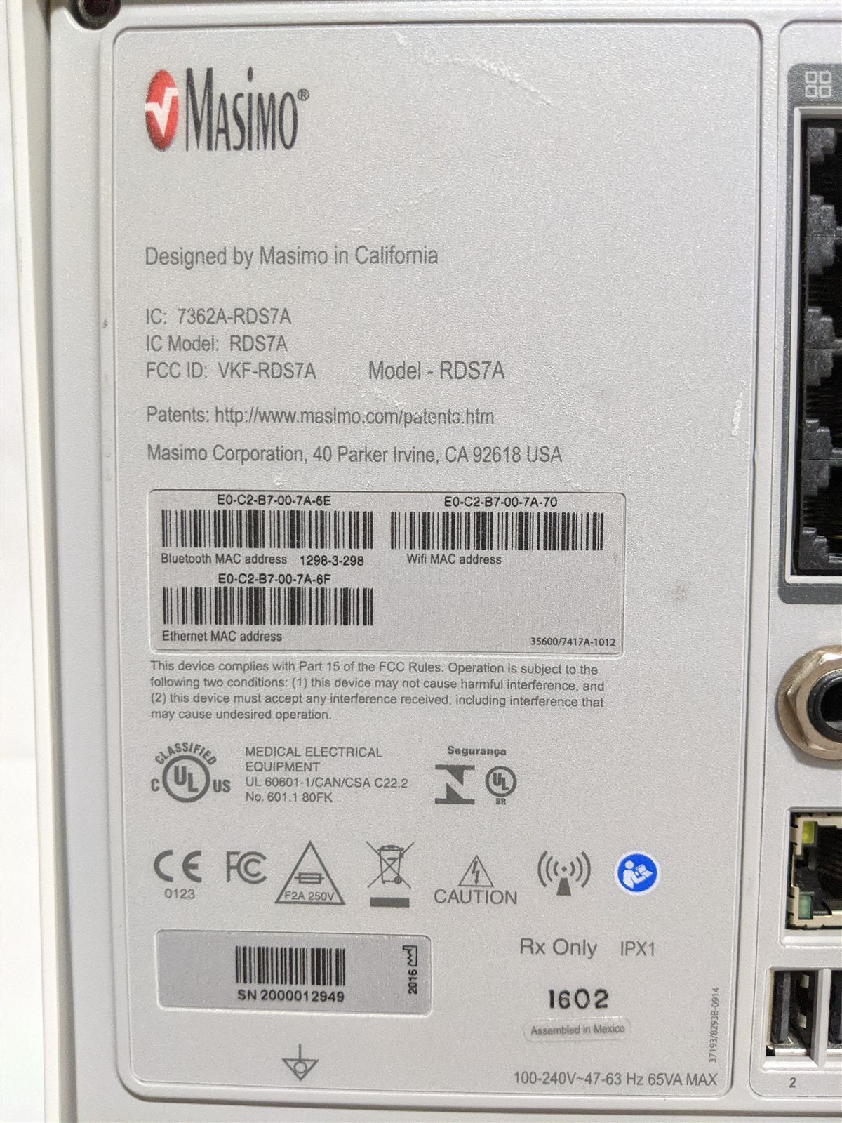 Masimo Root RDS7A Patient Monitor with Radical-7 and ISA CO2 Module