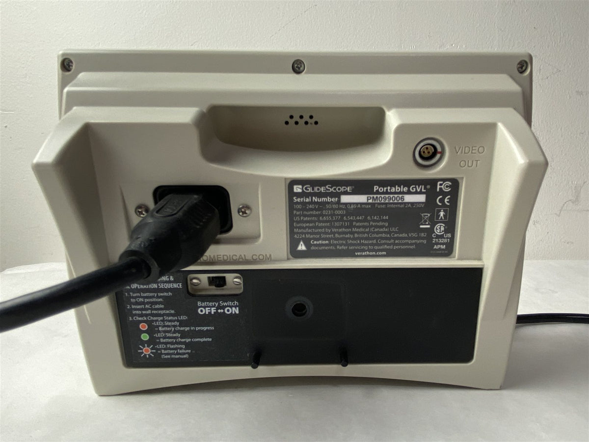 Verathon GlideScope Portable GVL Video Laryngoscope Monitor with 0570-0185 Baton