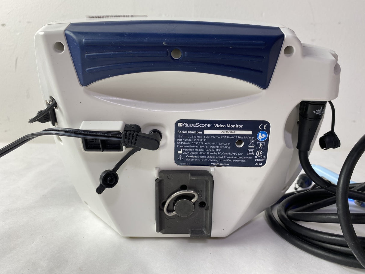 Verathon GlideScope Video Laryngoscope Monitor w/ 0570-0306 Baton & Power Supply