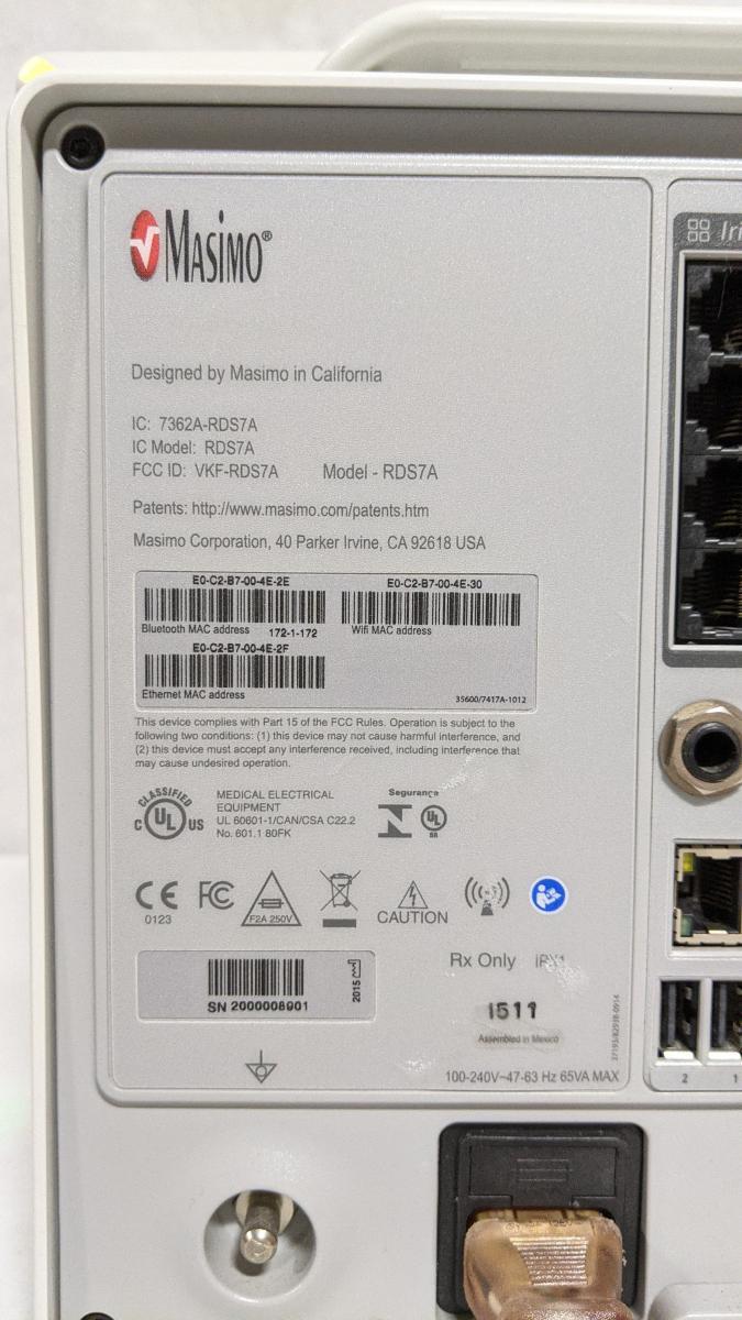 Masimo Root RDS7A Patient Monitor with Radical-7 and ISA CO2 Module