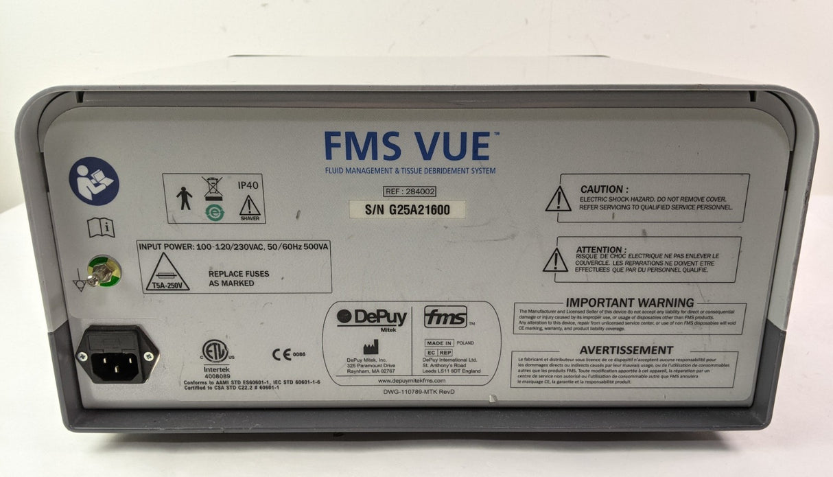 DePuy Mitek FMS VUE 284002 Fluid Management & Tissue Debridement Shaver System