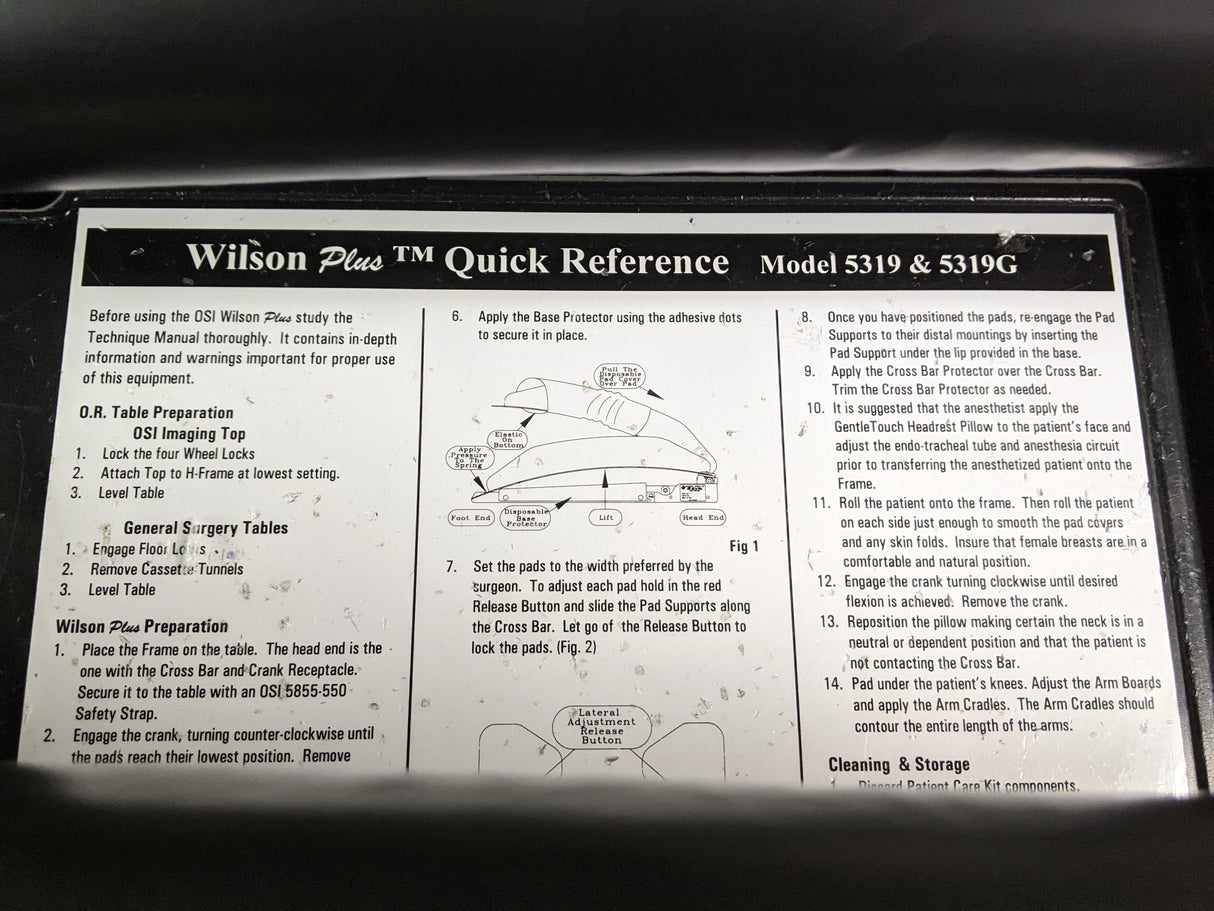 OSI Wilson Plus 5321 & 5321G 5319 G Radiolucent Frame with Hand Crank and Case
