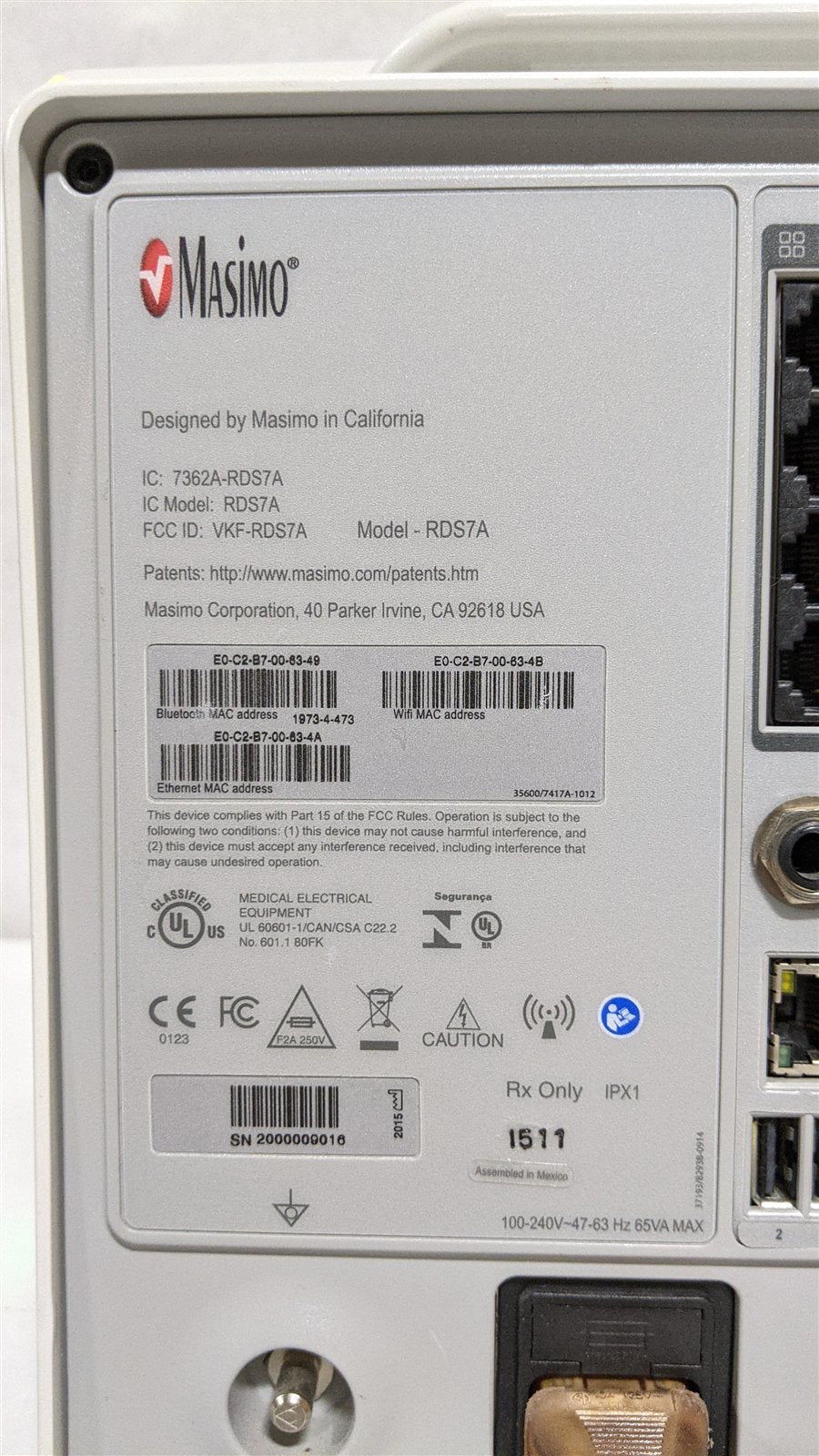 Masimo Root RDS7A Patient Monitor with Radical-7 and ISA CO2 Module