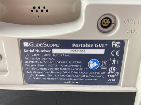 Verathon GlideScope Portable GVL Video Laryngoscope Monitor with 0570-0210 Baton