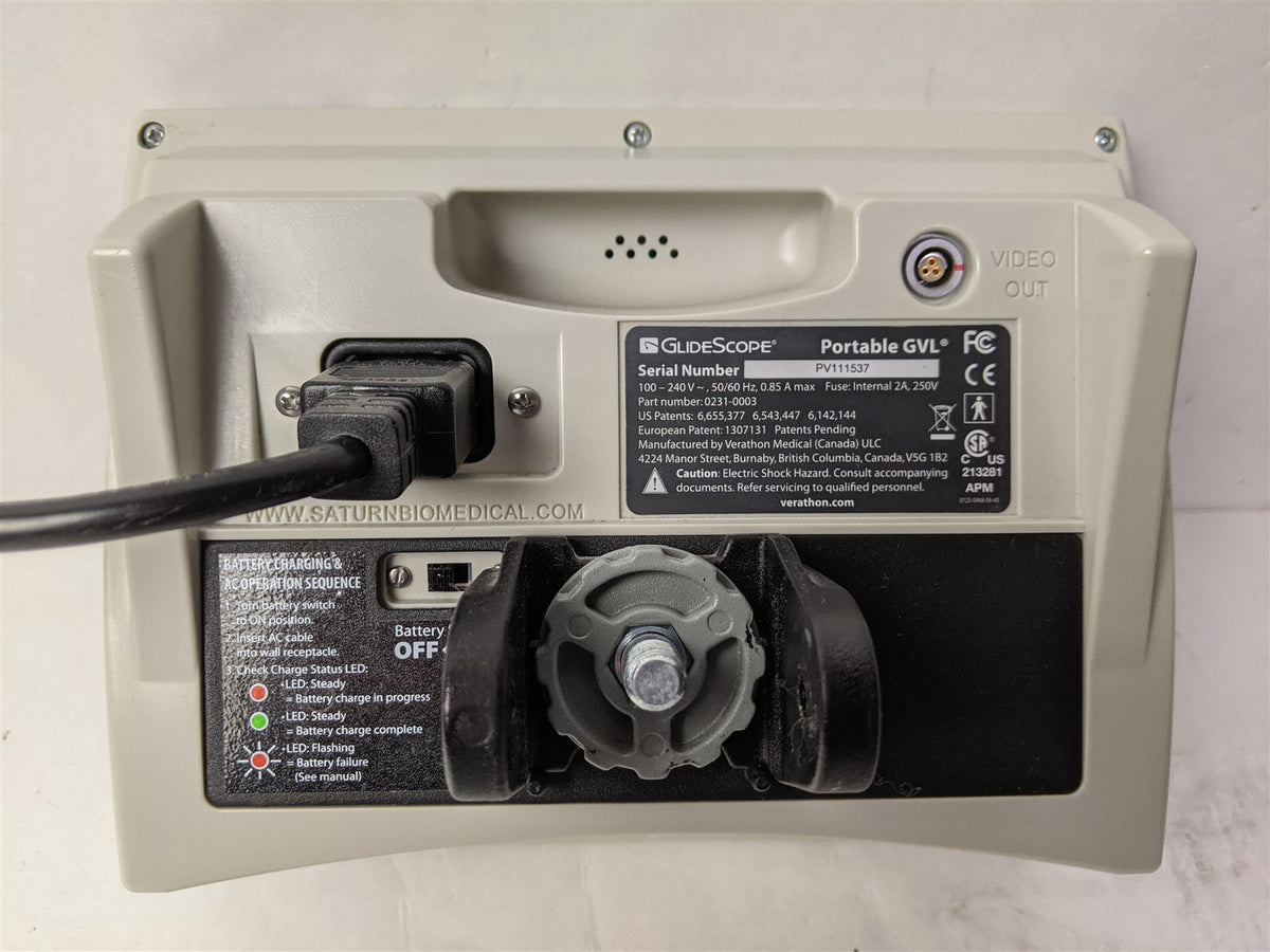 Verathon GlideScope Portable GVL Video Laryngoscope Monitor with 0570-0210 Baton