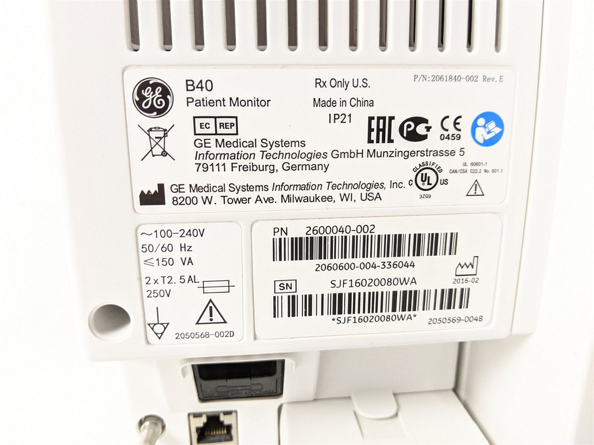GE B40 2600040-002 Patient Monitor | MFG 2016
