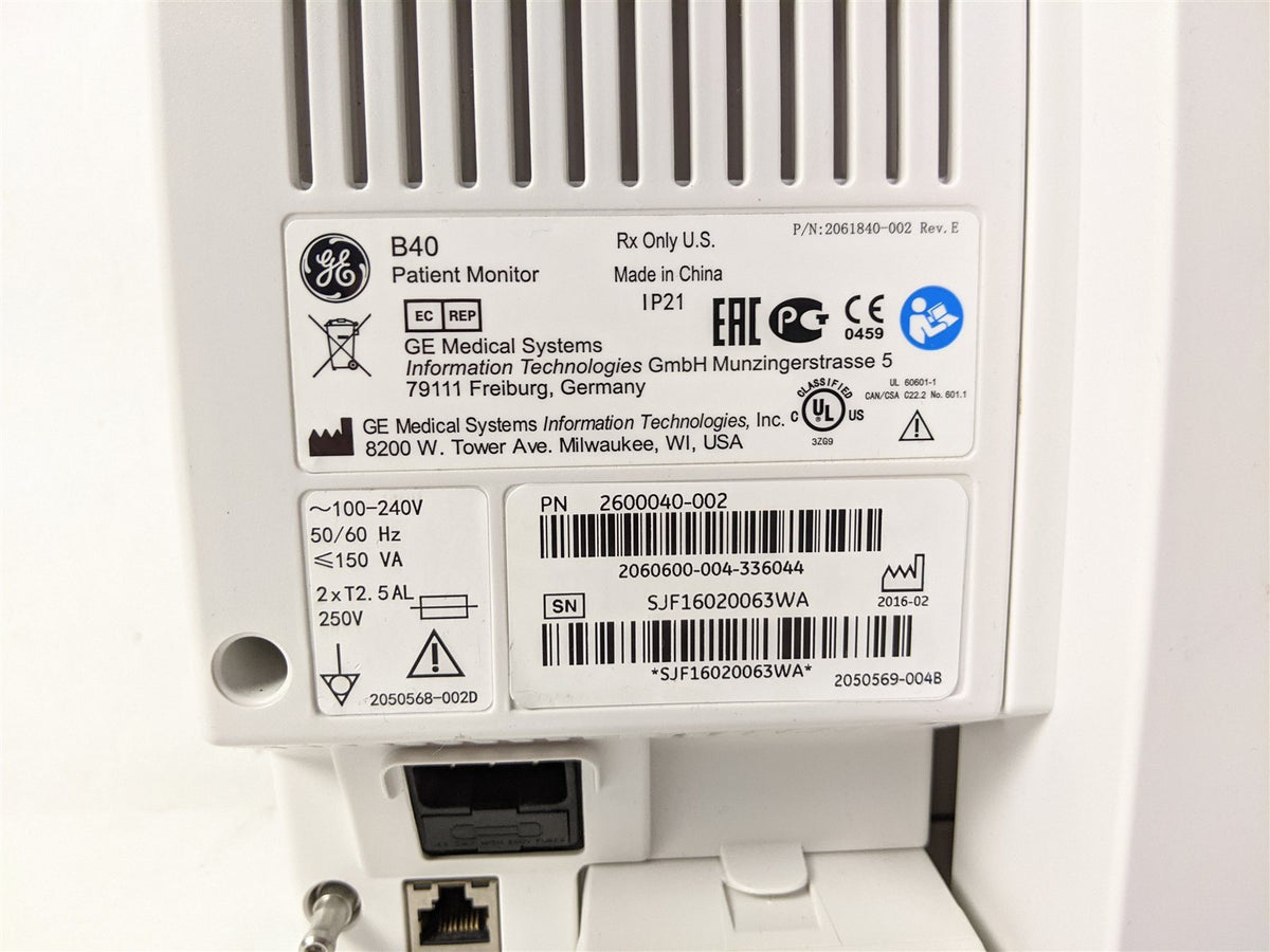 GE B40 2600040-002 Patient Monitor | MFG 2016