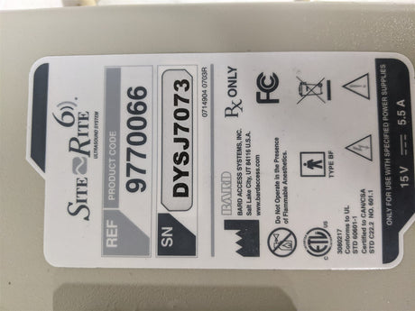 Bard Site Rite 6 9770066 Ultrasound | with Probe | Version 1.1.1