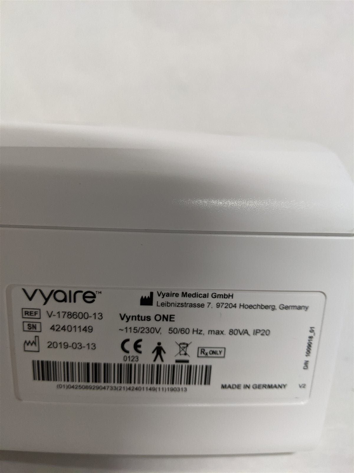 Vyaire Vyntus ONE V-178600-13 PFT System | MFG 2019