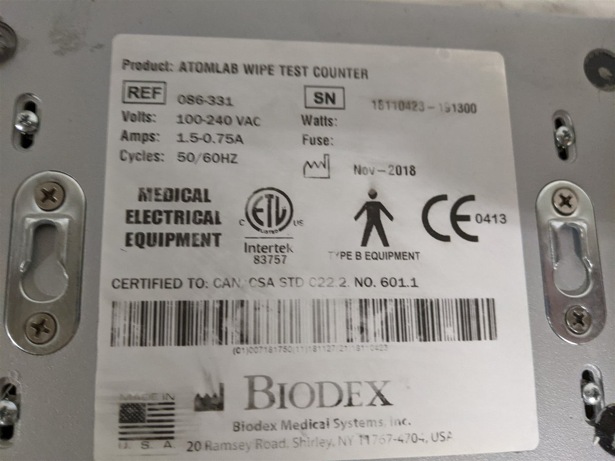 Biodex Atomlab Wipe Test Counter System 086-331 w/ Tablet & Dock