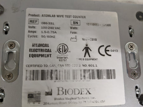 Biodex Atomlab Wipe Test Counter System 086-331 w/ Tablet & Dock
