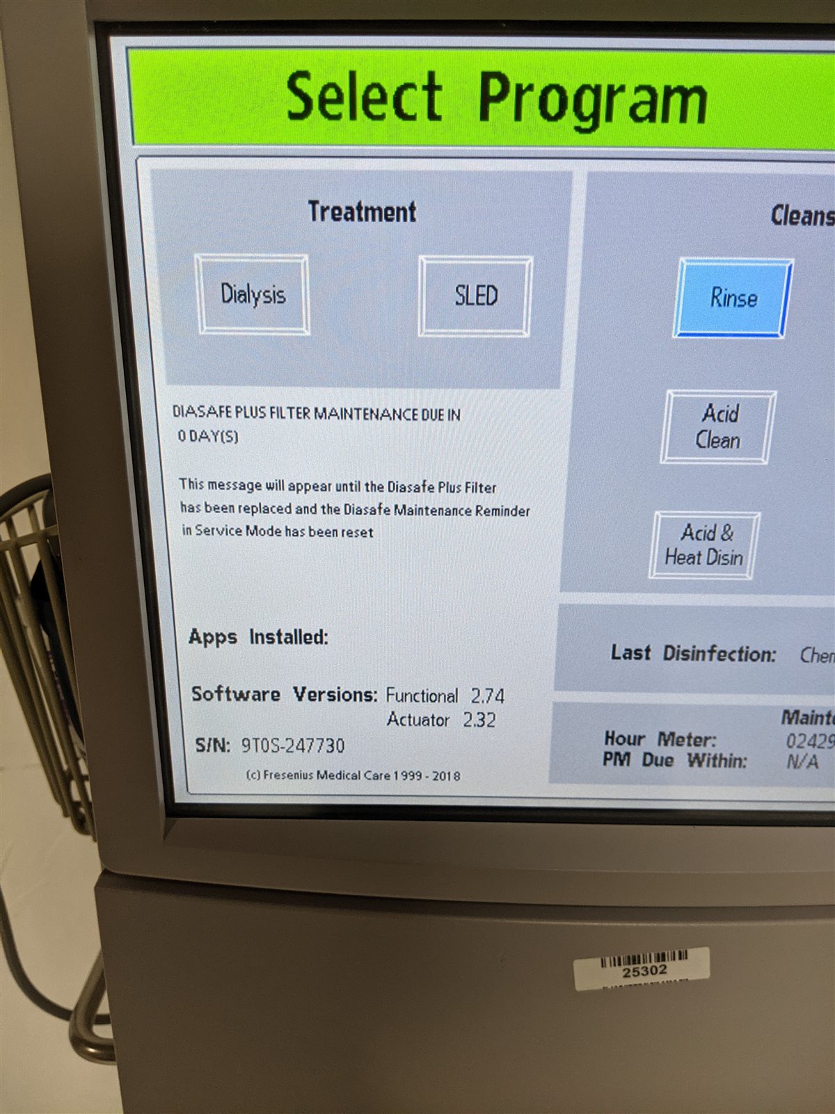Fresenius 2008T Hemodialysis Machine | MFG 2019 | SW 2.74